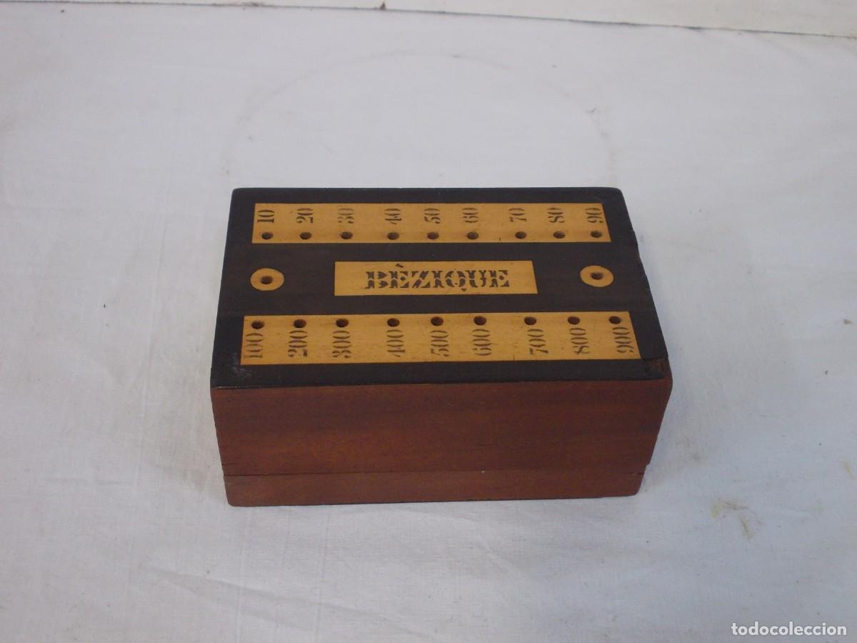 Barajas de cartas: MUY RARA Y ANTIGUA CAJA CONTADOR PARA BARAJA DEL JUEGO DEL BEZIQUE,ABACO CAOBA EBANO BOJ HUESO