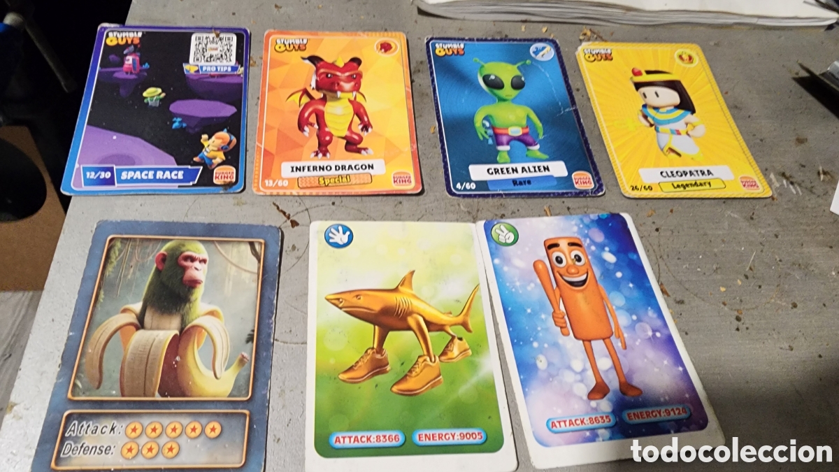 Playing Cards: Lote 7 Cartas Stumble Guys Burger King (Cleopatra Legendaria + Inferno Dragon) + Cartas Variadas