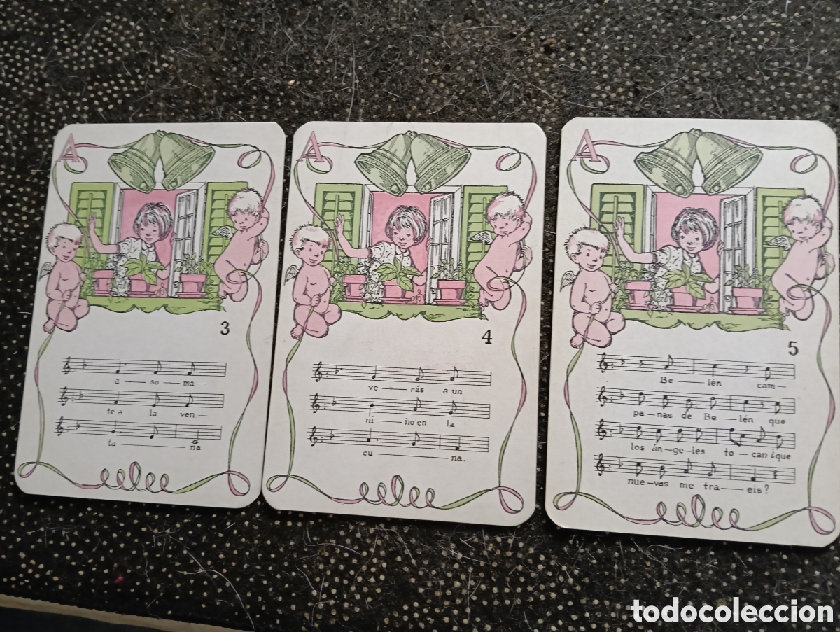 Barajas de cartas: 3 cartas did&aacute;cticas infantiles con la partitura y letra de la canci&oacute;n tradicional &rdquo;Campanas de Bel&eacute;n