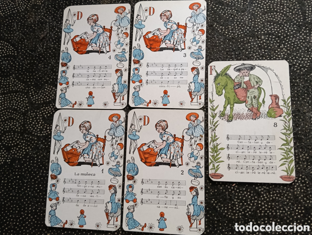 Barajas de cartas: 4 cartas did&aacute;cticas infantiles con la partitura y letra de la canci&oacute;n tradicional &rdquo;La Mu&ntilde;eca&rdquo;, ilust