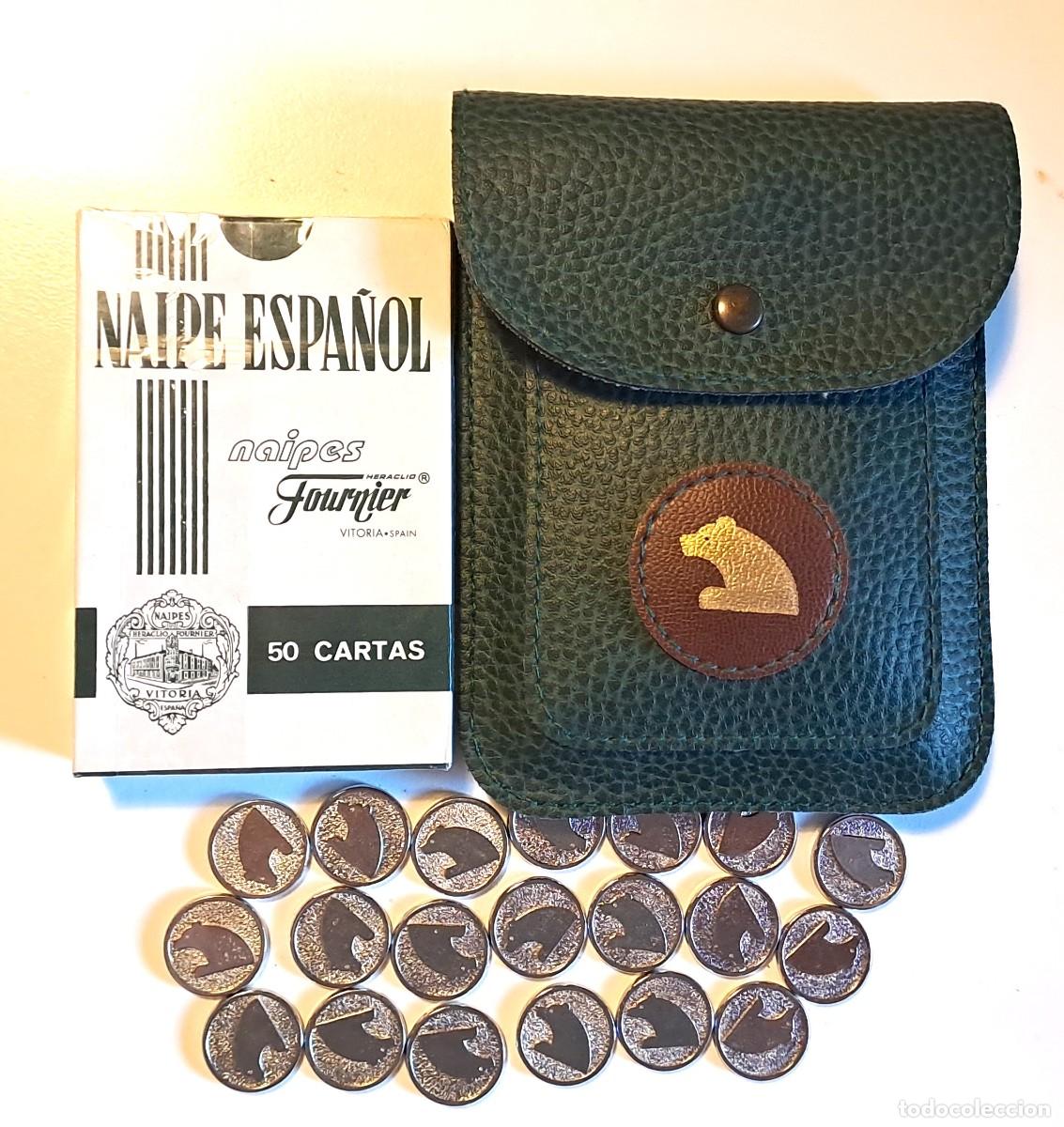 Barajas de cartas: ESTUCHE DE CUERO VERDE PARA JUEGO DE MUS Y BARAJA NAIPES ESPA&Ntilde;OLES FOURNIER