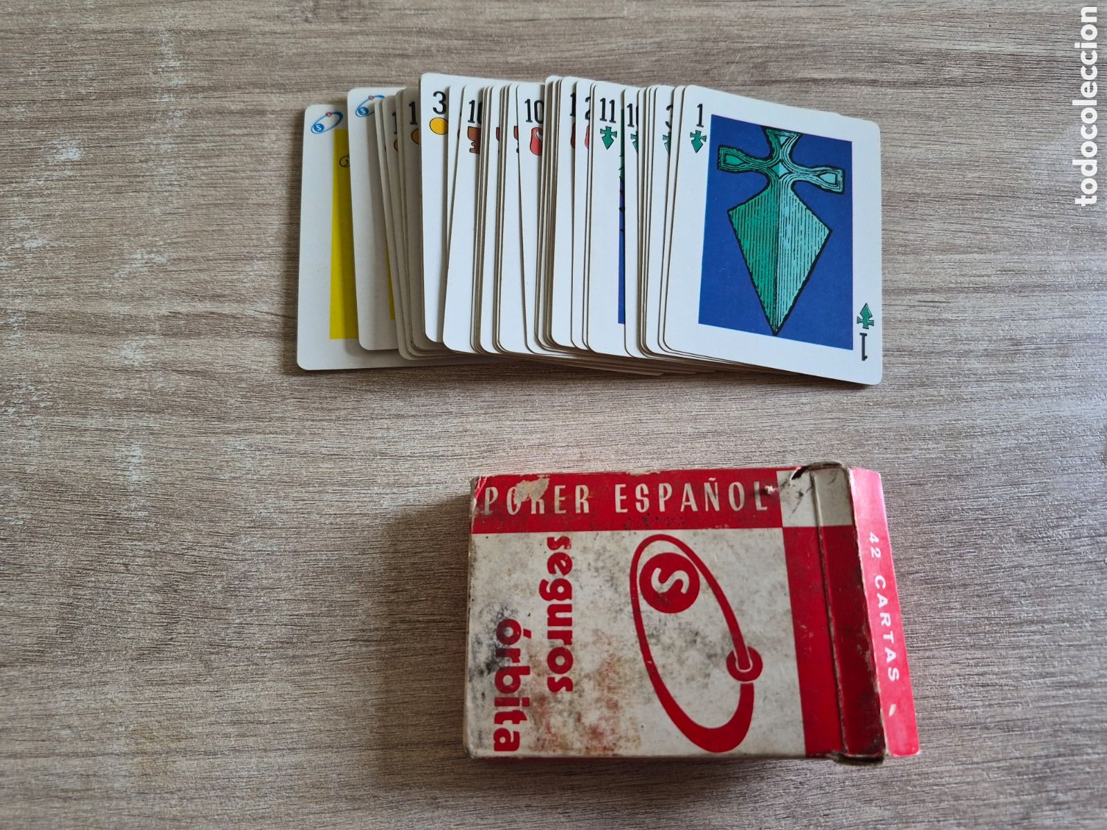 Barajas de cartas: Baraja Naipes Fournier Seguros &Oacute;rbita - 42 cartas - Rara - A&ntilde;os 70 - P&oacute;ker Espa&ntilde;ol .