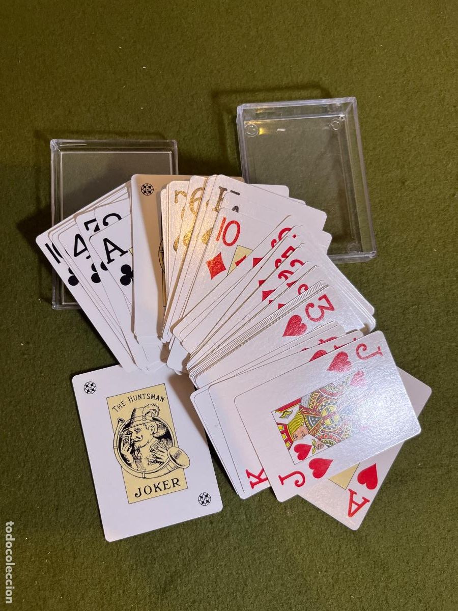 Barajas de cartas: Antigua Baraja de Cartas P&oacute;ker Bridge The Huntsman Joker Cazador Completa con Estuche Vintage
