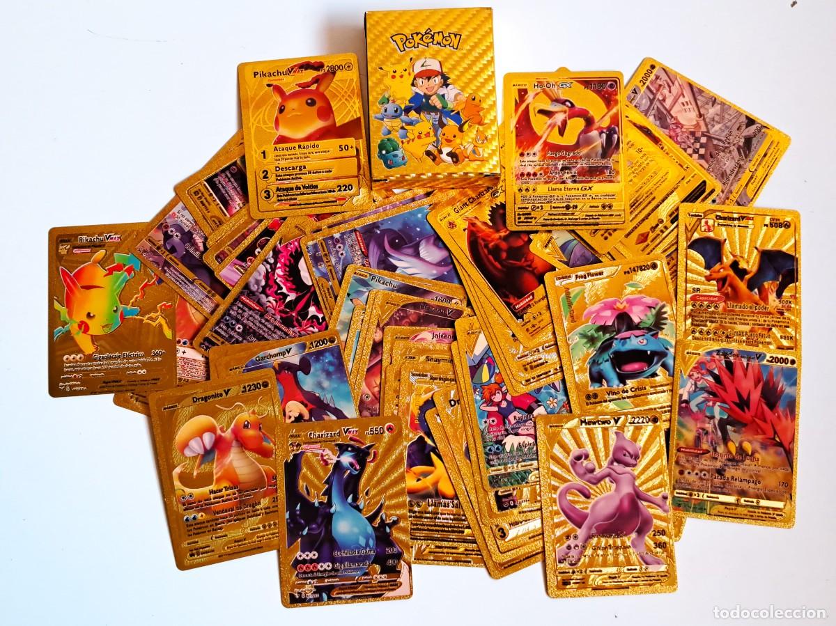 Barajas de cartas: BARAJA DE 55 CARTAS O TARJETAS POKEMON DORADAS - DE PLASTICO