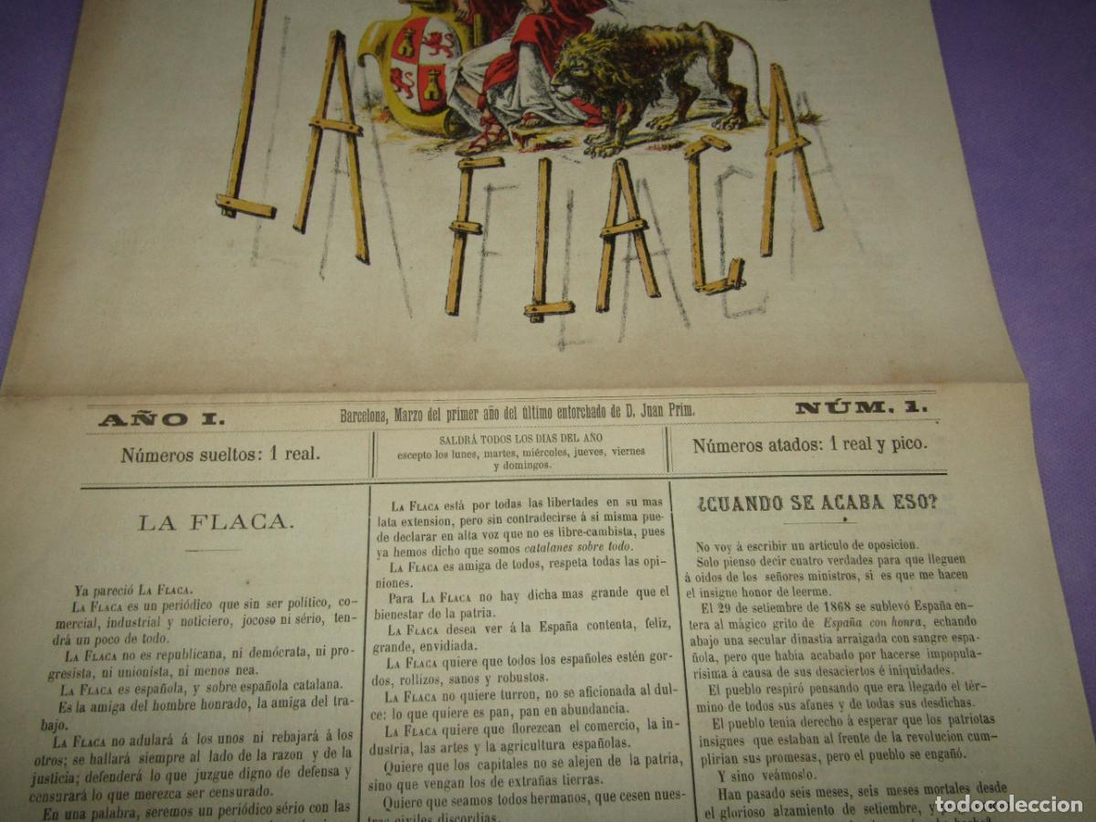 Barajas de cartas: Antigua Revista Sat&iacute;rica Semanal A&ntilde;o 1 - N&ordm; 1 del A&ntilde;o 1869 *LA FLACA* Constituci&oacute;n Espa&ntilde;ola