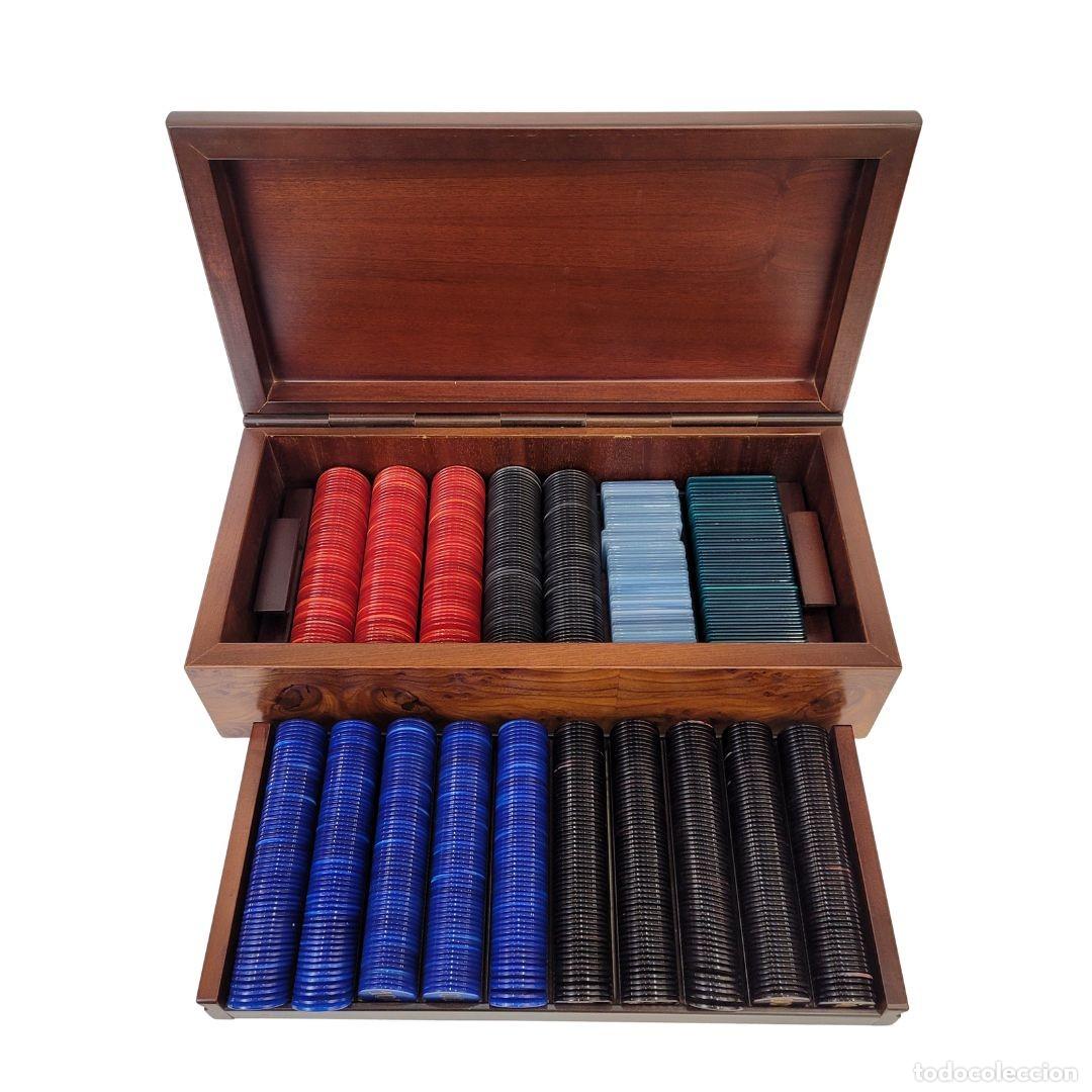Barajas de cartas: Caja de juego de Poker vintage con fichas de lucite casa Italiana &rdquo;Dal Negro&rdquo;, Treviso, circa 1980