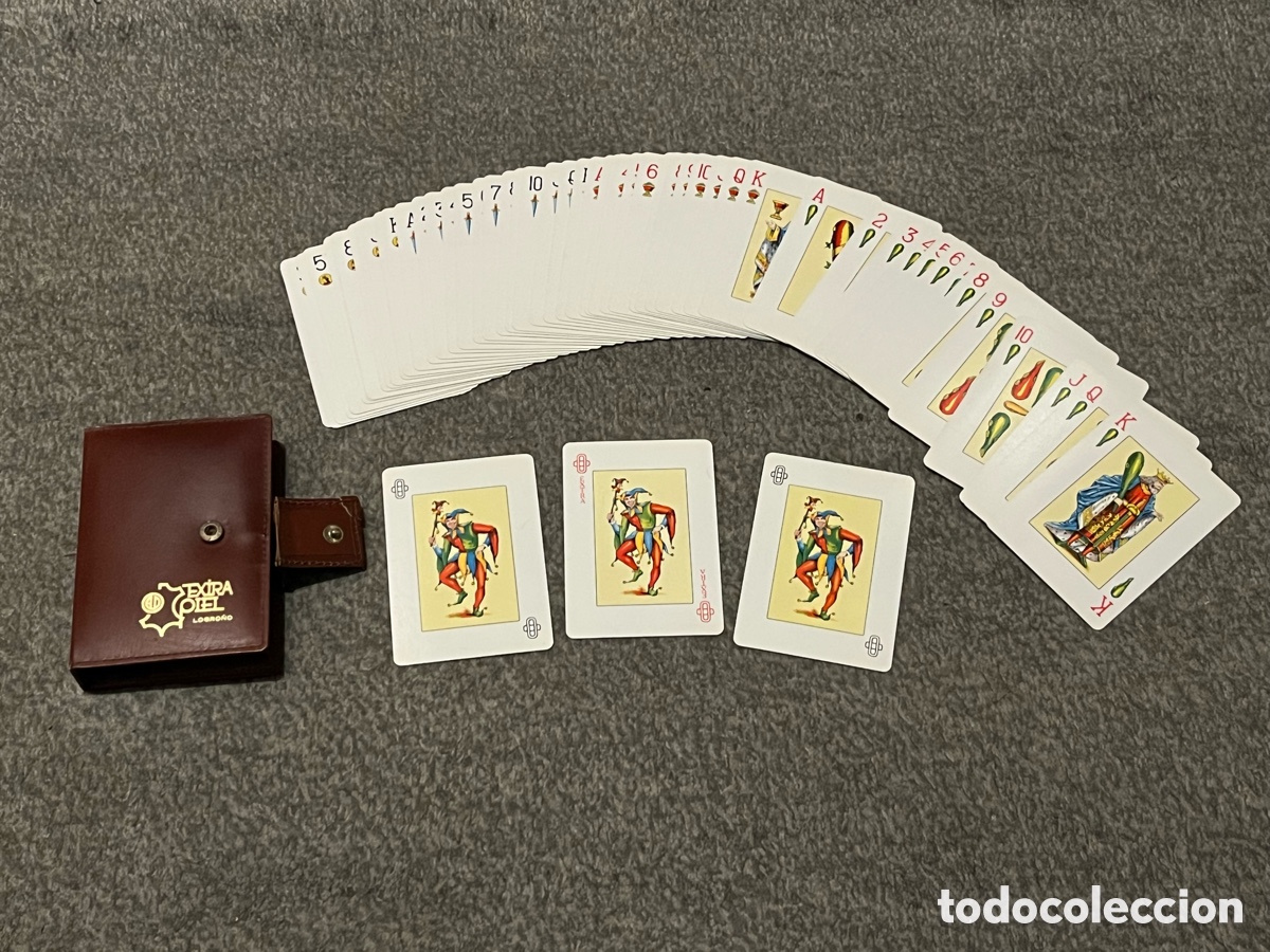 Baralhos de cartas: Baraja de cartas de POKER espa&ntilde;ola + funda EXTRAPIEL Logro&ntilde;o. 55 cartas