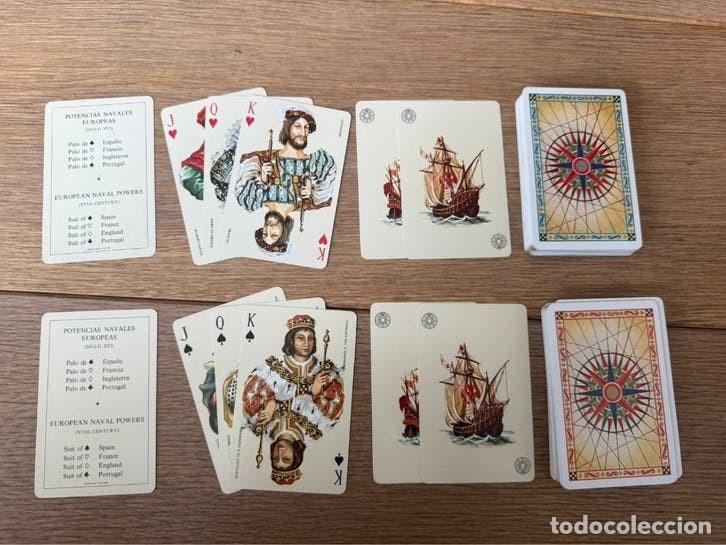 Barajas de cartas: 2 barajas Heraclio Fournier 1981 Potencias Navales Europeas siglo XVI cantos dorados
