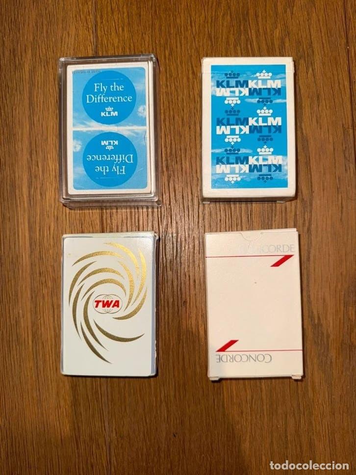 Barajas de cartas: Lote 4 barajas aviaci&oacute;n vintage Concorde British Airways TWA Nu-Vue KLM