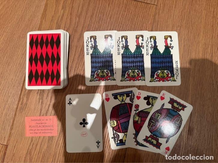 Barajas de cartas: Baraja Comedia Stig Lindberg 1958 J.O. &Ouml;berg Suecia dise&ntilde;o escandinavo 3 comodines