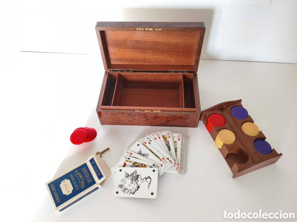 Barajas de cartas: Juego de poker en caja de madera noble con llave