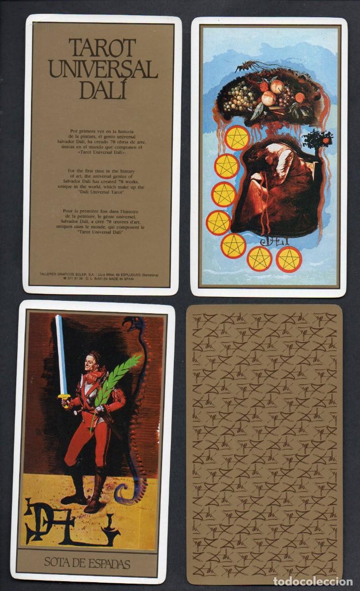 Barajas de cartas: TAROT UNIVERSAL DE DALI. 78 CARTAS CON LOS FILOS DORADOS. DISTRIBUCIONS D'ART SURREALISTA. SIN USAR.