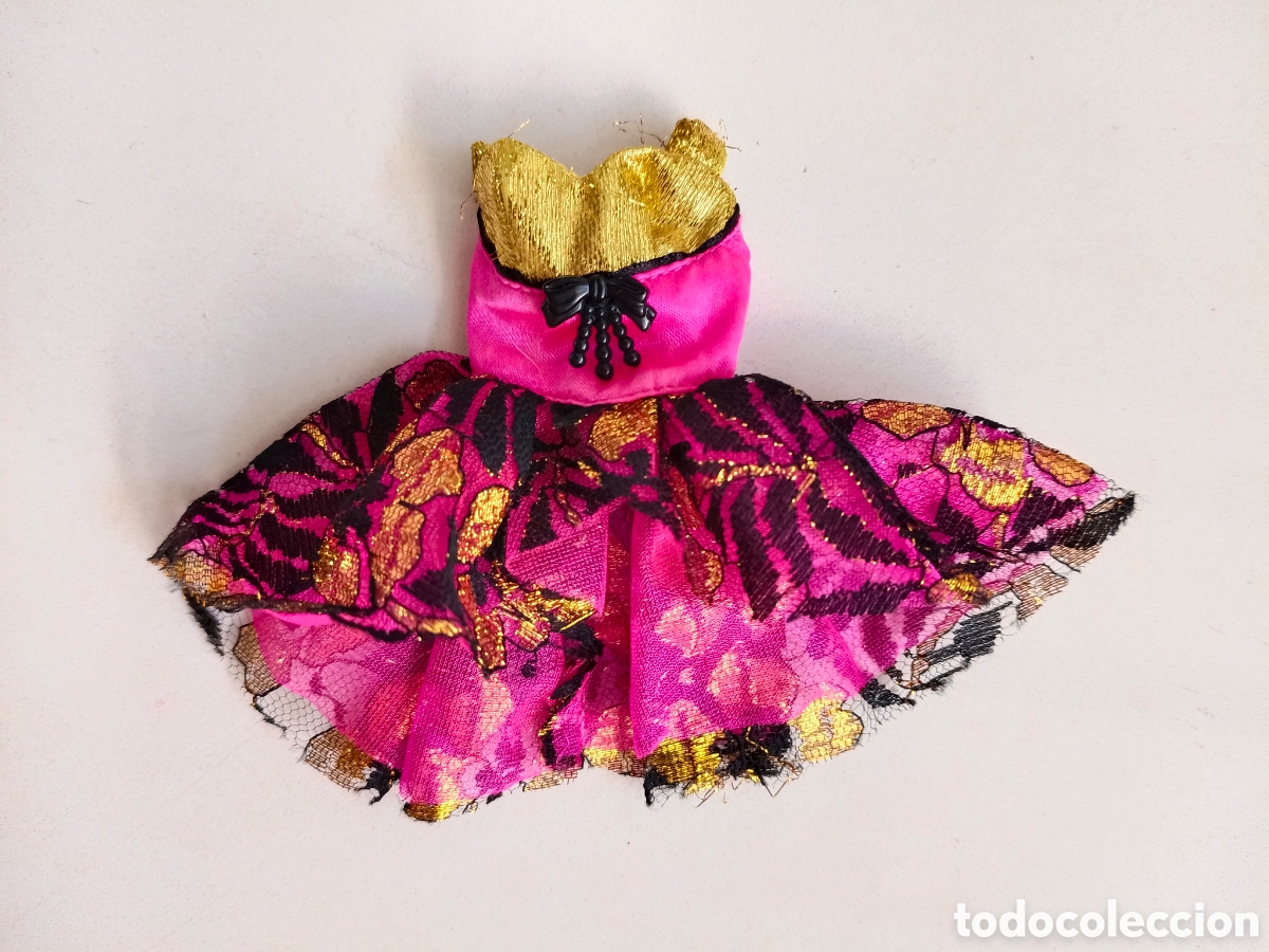 Barbie y Ken: Sindy Talk With me 1991 &rdquo;1000 palabras vestido rosa fucsia y dorado con encaje negro a&ntilde;os 90 Barbie