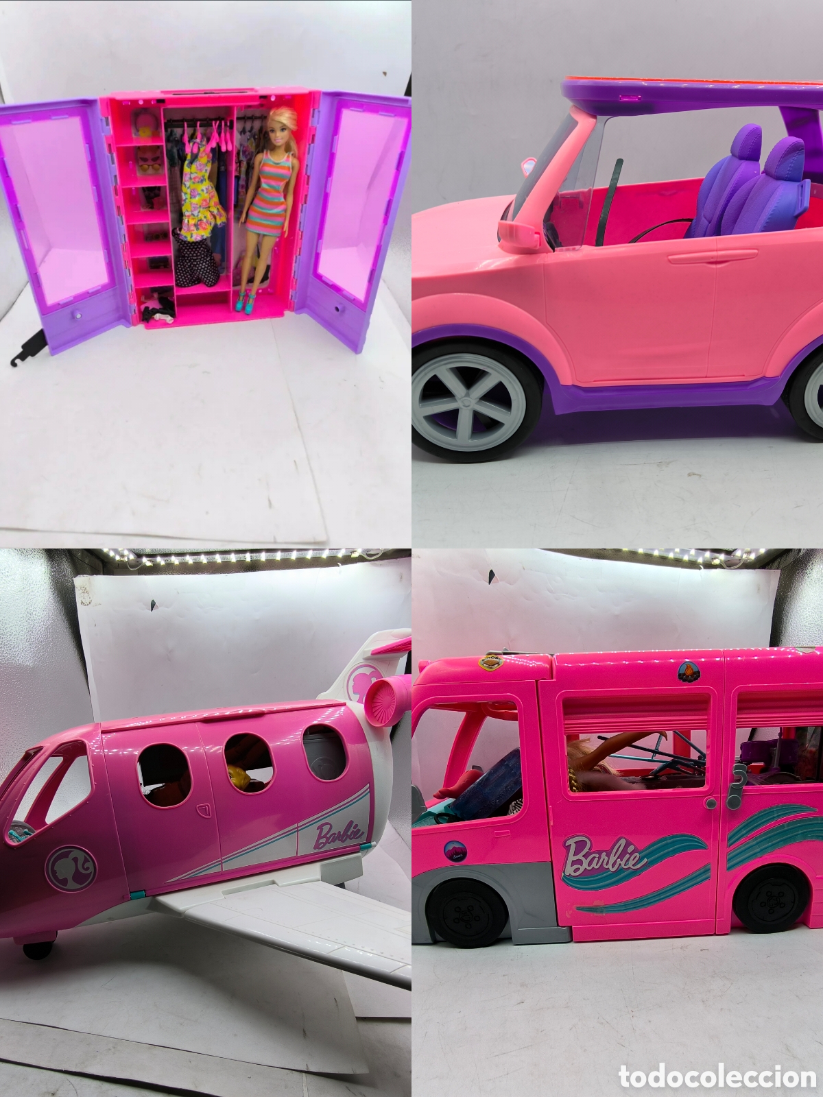 Barbie y Ken: Gran lote Barbie con Avi&oacute;n,Armario,Coche y Camioneta y + de 100 accesorios+4 mu&ntilde;ecas