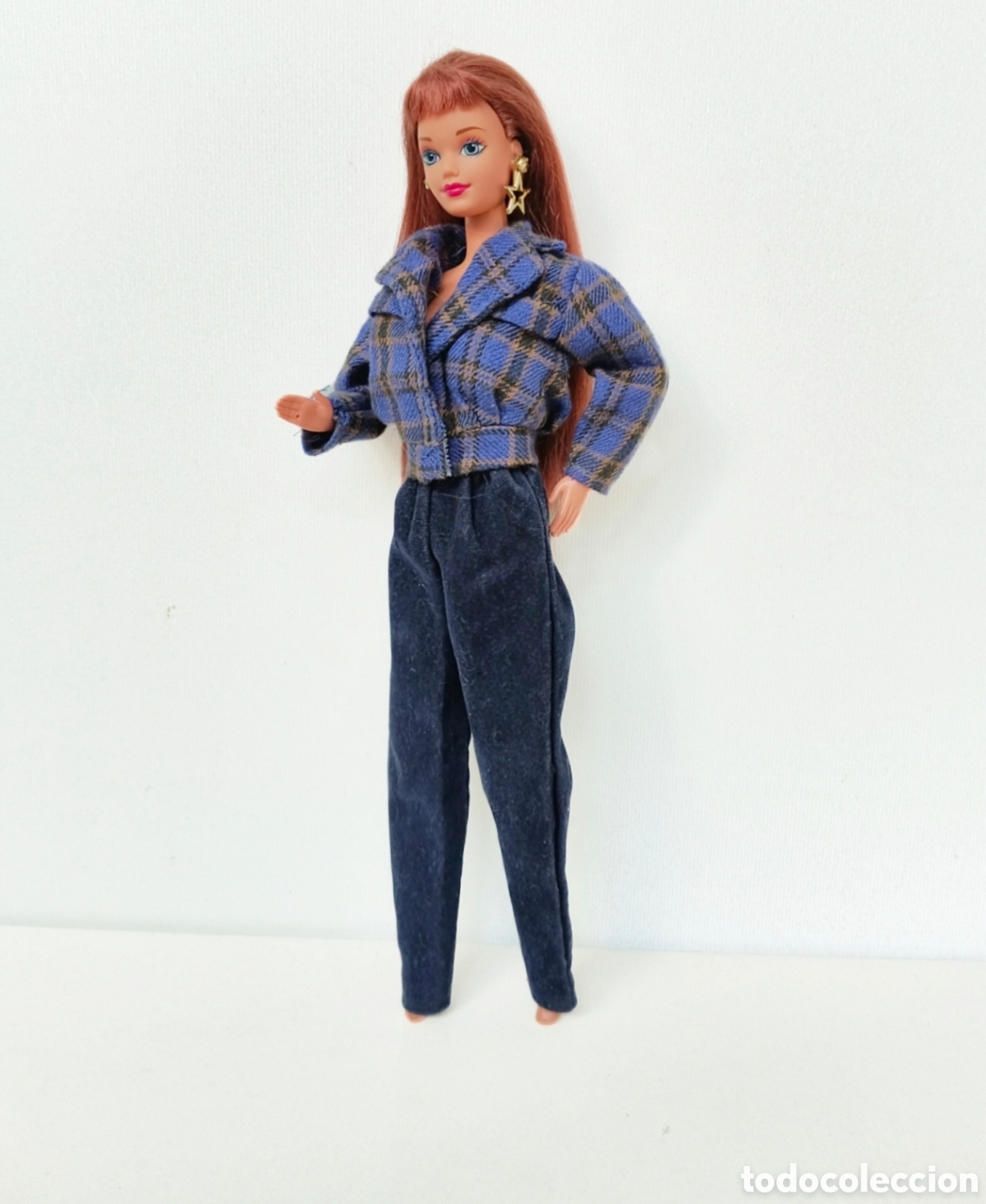 Barbie y Ken: Conjunto de chaqueta, abrigo de cuadros azul y pantal&oacute;n largo marino v&aacute;lido para Barbie a&ntilde;os 80 90