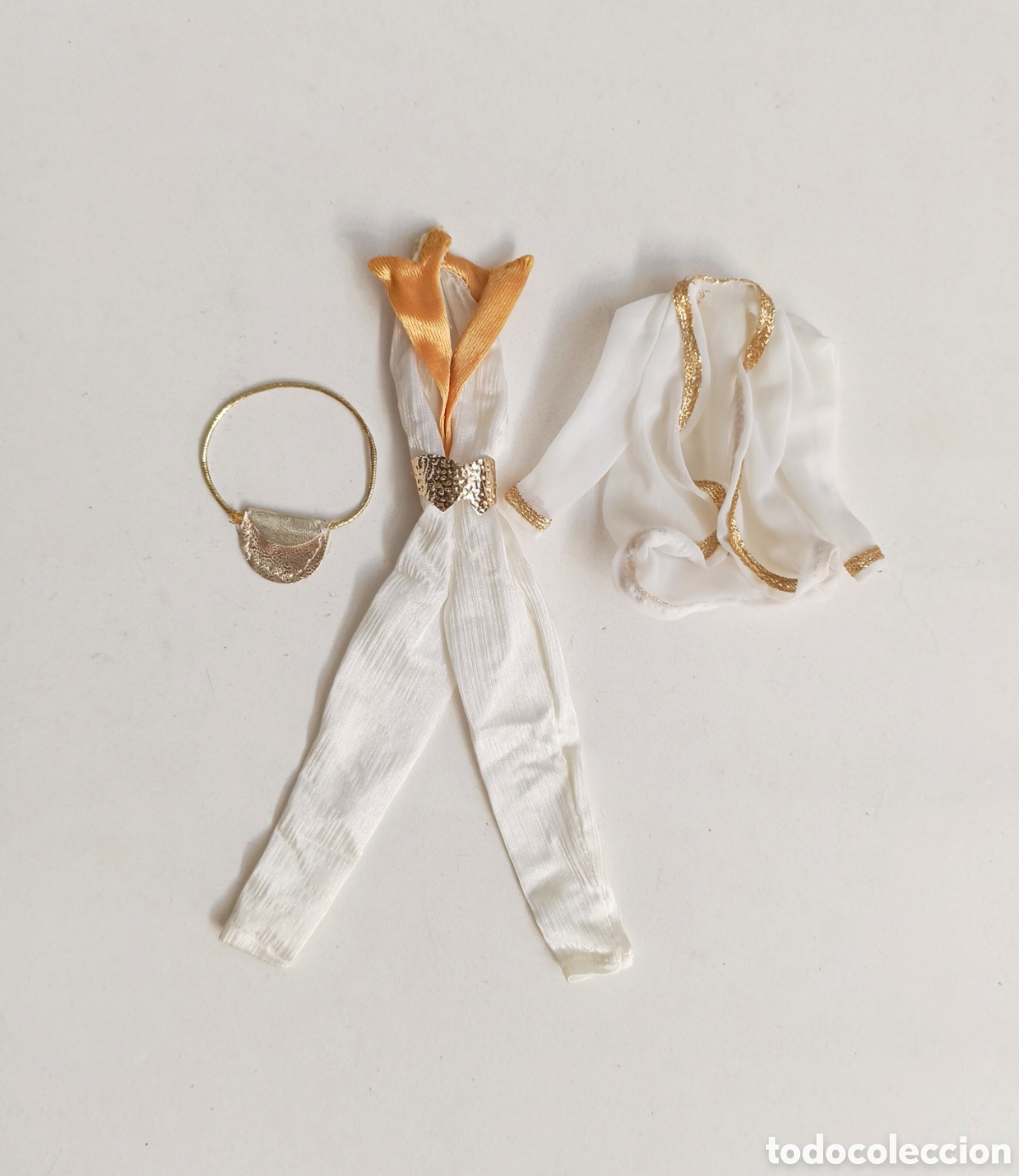 Barbie y Ken: Barbie conjunto Dorado 2983 #1957 Congost mono blanco, chaqueta, camisa y bolso dorado a&ntilde;os 80 Spain