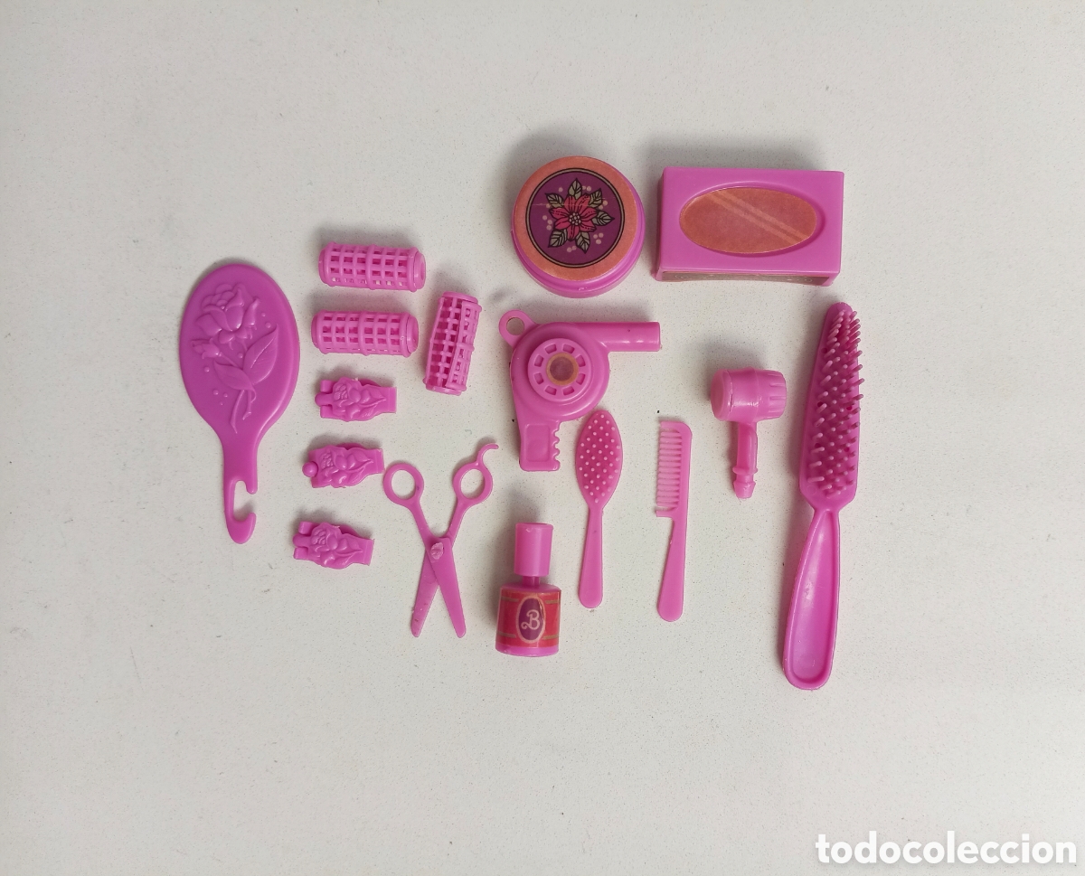 Barbie y Ken: Barbie Sal&oacute;n de Belleza 1985 accesorios tocador rulos espejo tijeras secador a&ntilde;os 80 Barbie Beauty
