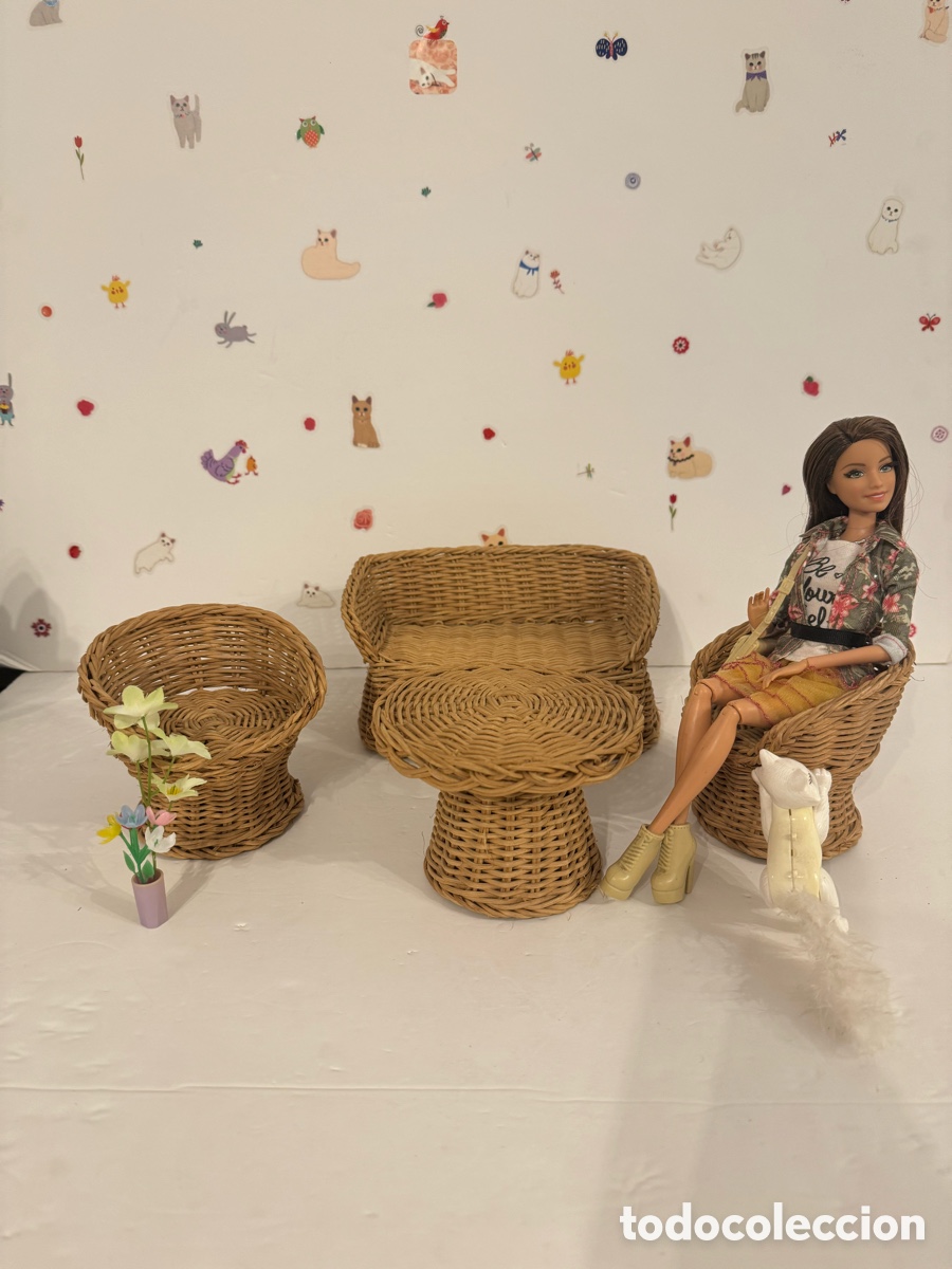 Barbie y Ken: Conjunto Muebles Jard&iacute;n Mimbre Barbie