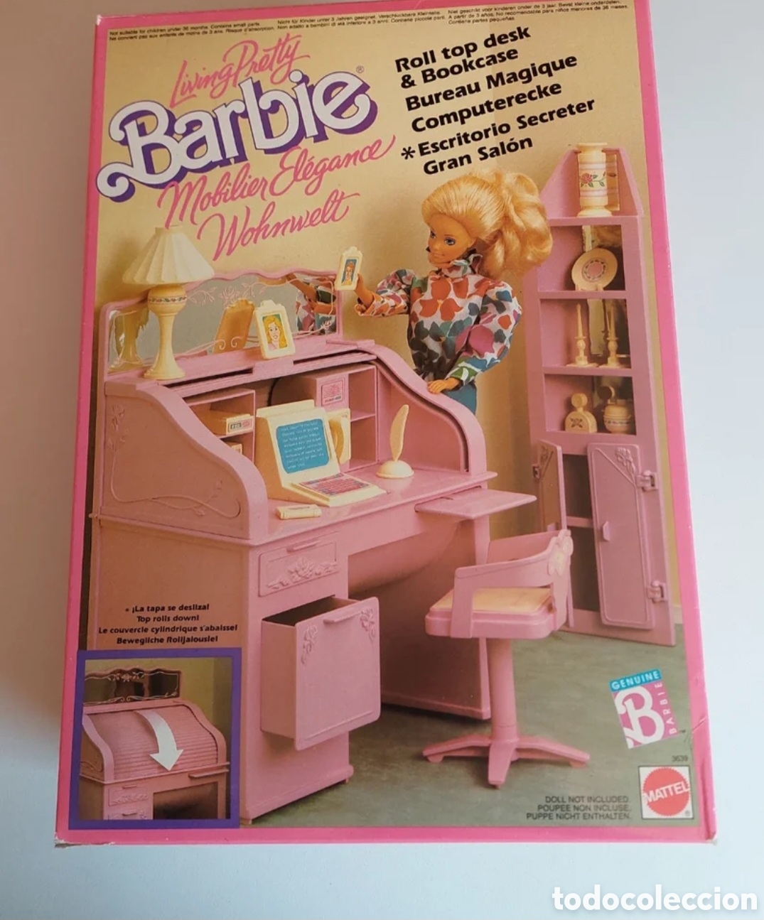 Bureau + Bibliothèque Barbie Living Pretty Sweet Roses - Mattel 1989 - Vintage