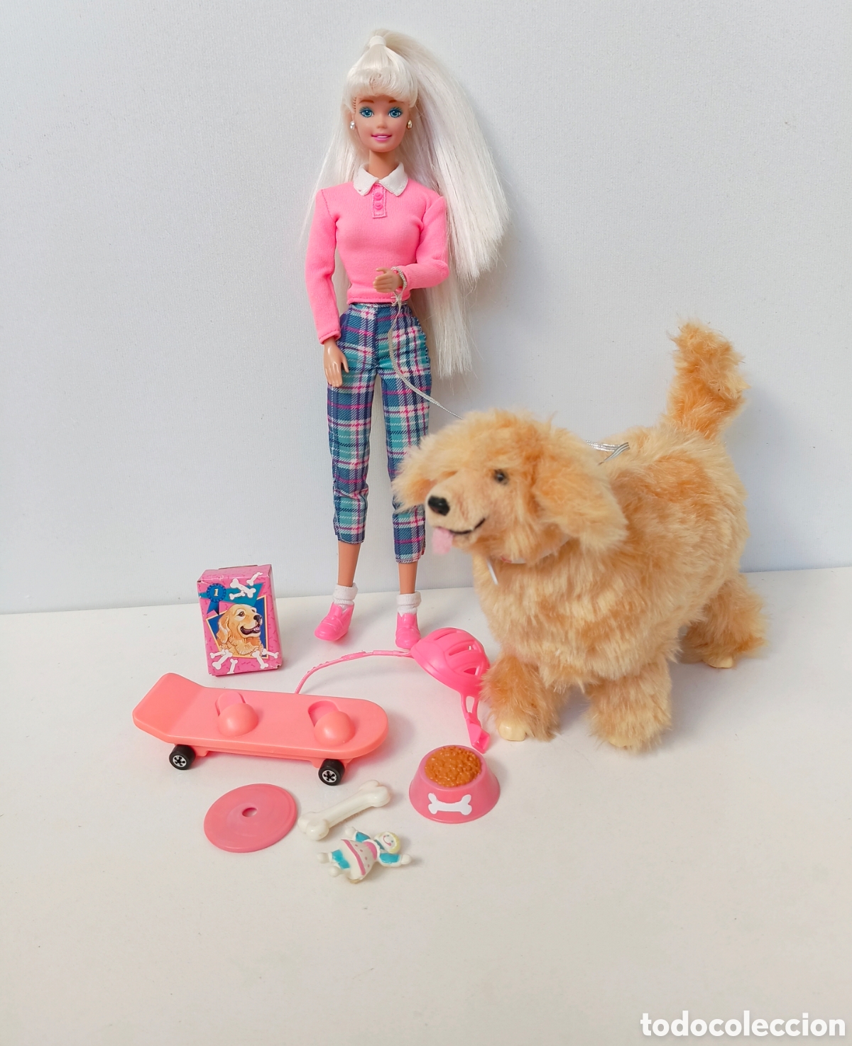 Barbie y Ken: Barbie y Ginger 1997 con accesorios y perro a&ntilde;os 90 articulada monopat&iacute;n