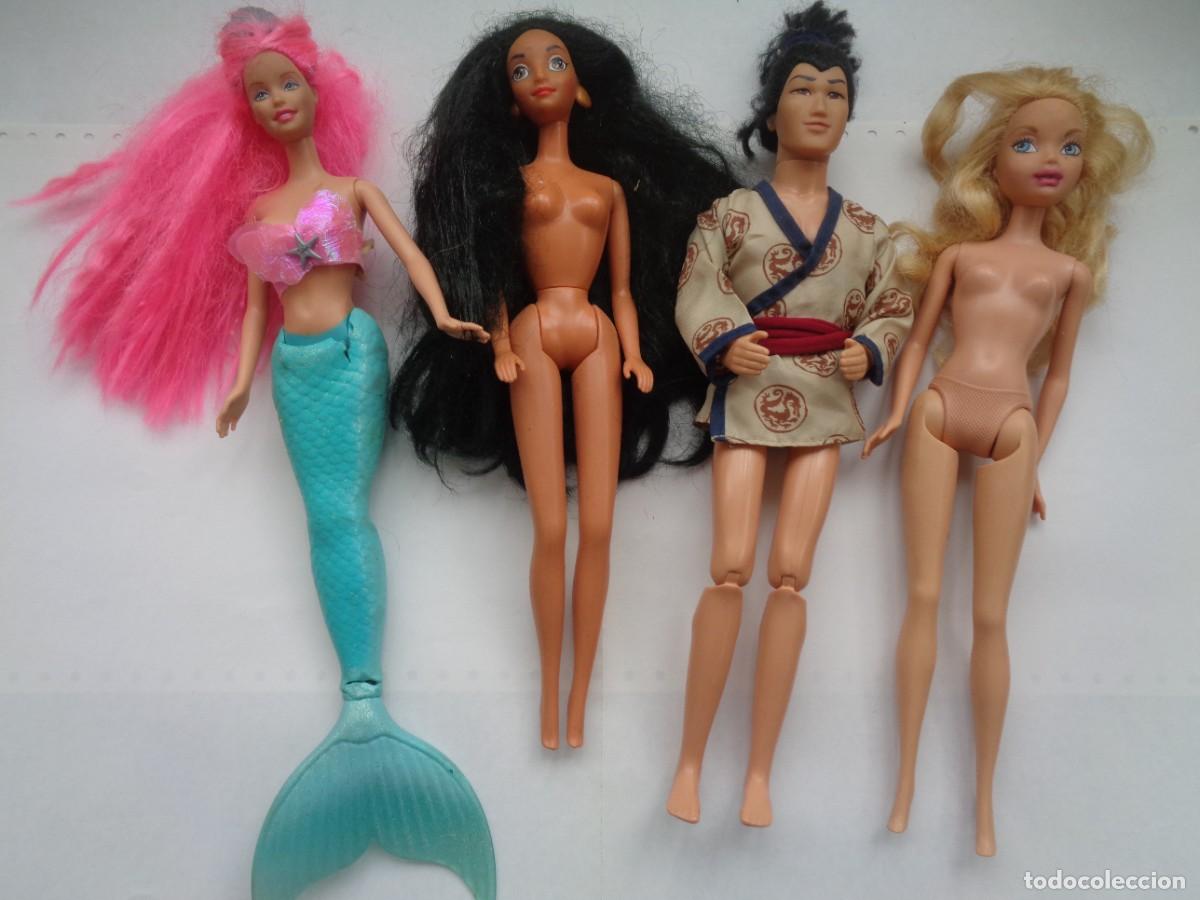 Barbie y Ken: LOTE DE 4 MU&Ntilde;ECAS DE MATTEL DE PERSONAJES DISNEY : SIRENITA , POCAHONTAS, CHINO DE MULAN Y OTRA