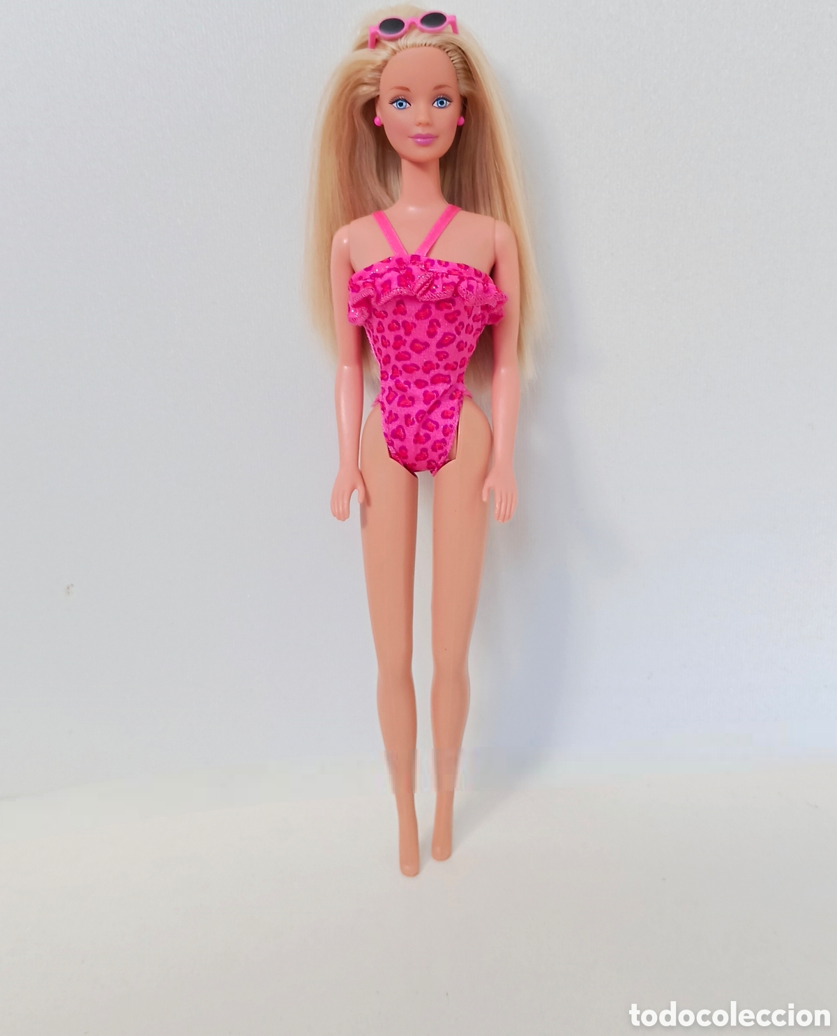 Barbie y Ken: Barbie Florida Vacation 1998 con ba&ntilde;ador rosa fucsia animal print a&ntilde;os 90