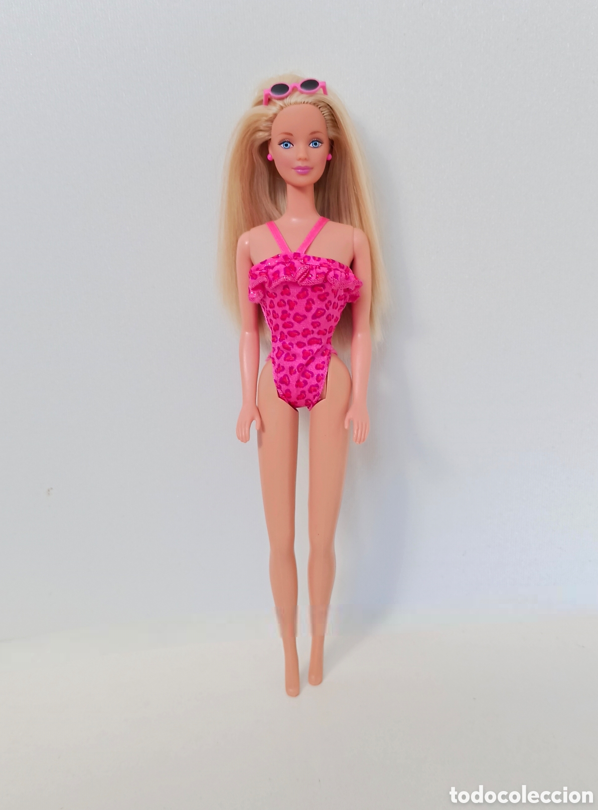 Barbie y Ken: Barbie Florida Vacation 1998 con ba&ntilde;ador rosa fucsia animal print a&ntilde;os 90