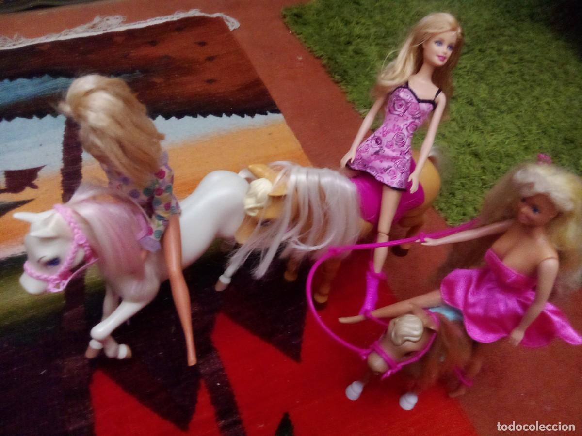 Barbie y Ken: 3 caballos barbie y 3 barbies
