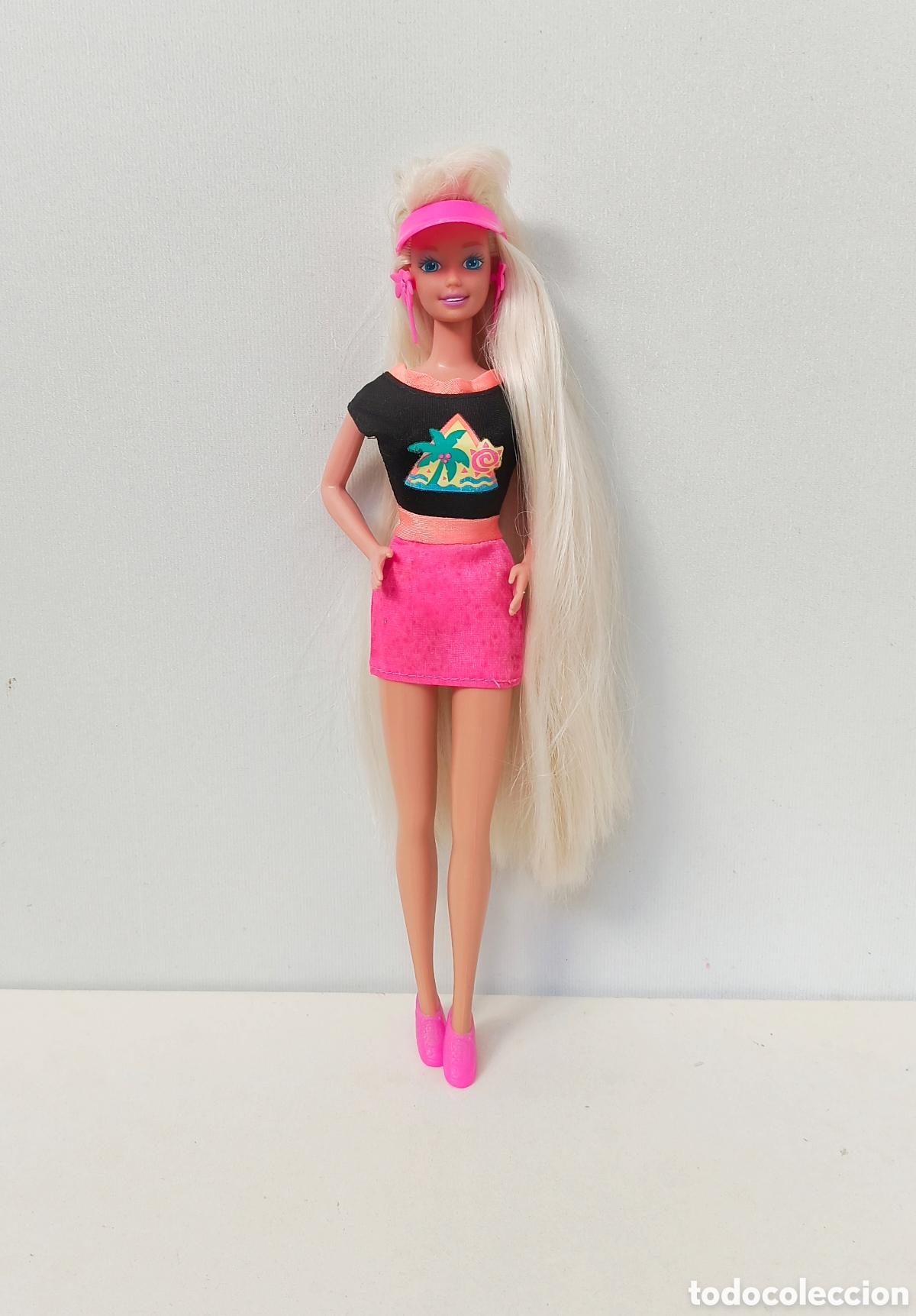 Barbie y Ken: Barbie Glitter Hair 1994 con vestido rosa a&ntilde;os 90 purpurina.