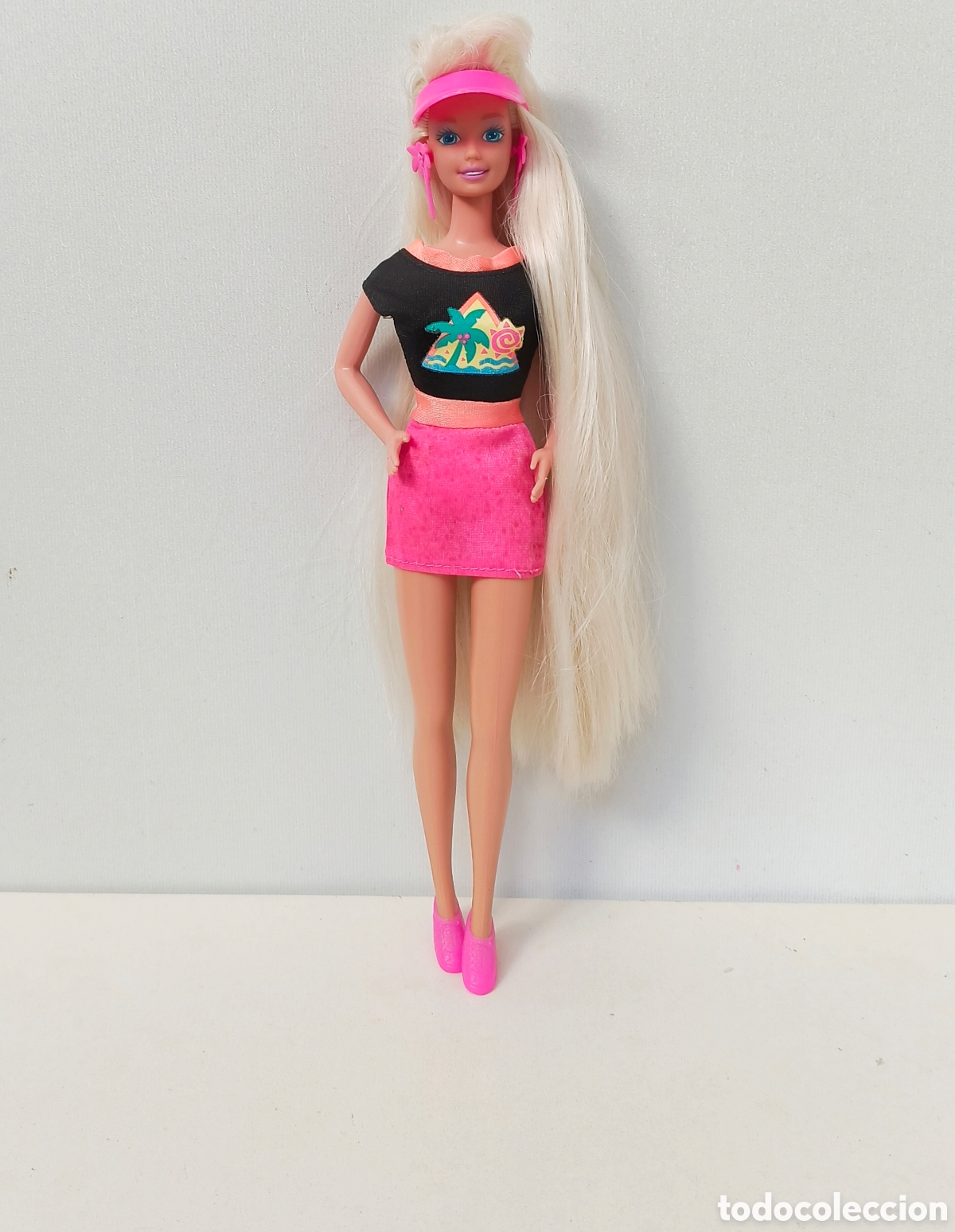 Barbie y Ken: Barbie Glitter Hair 1994 con vestido rosa a&ntilde;os 90 purpurina.