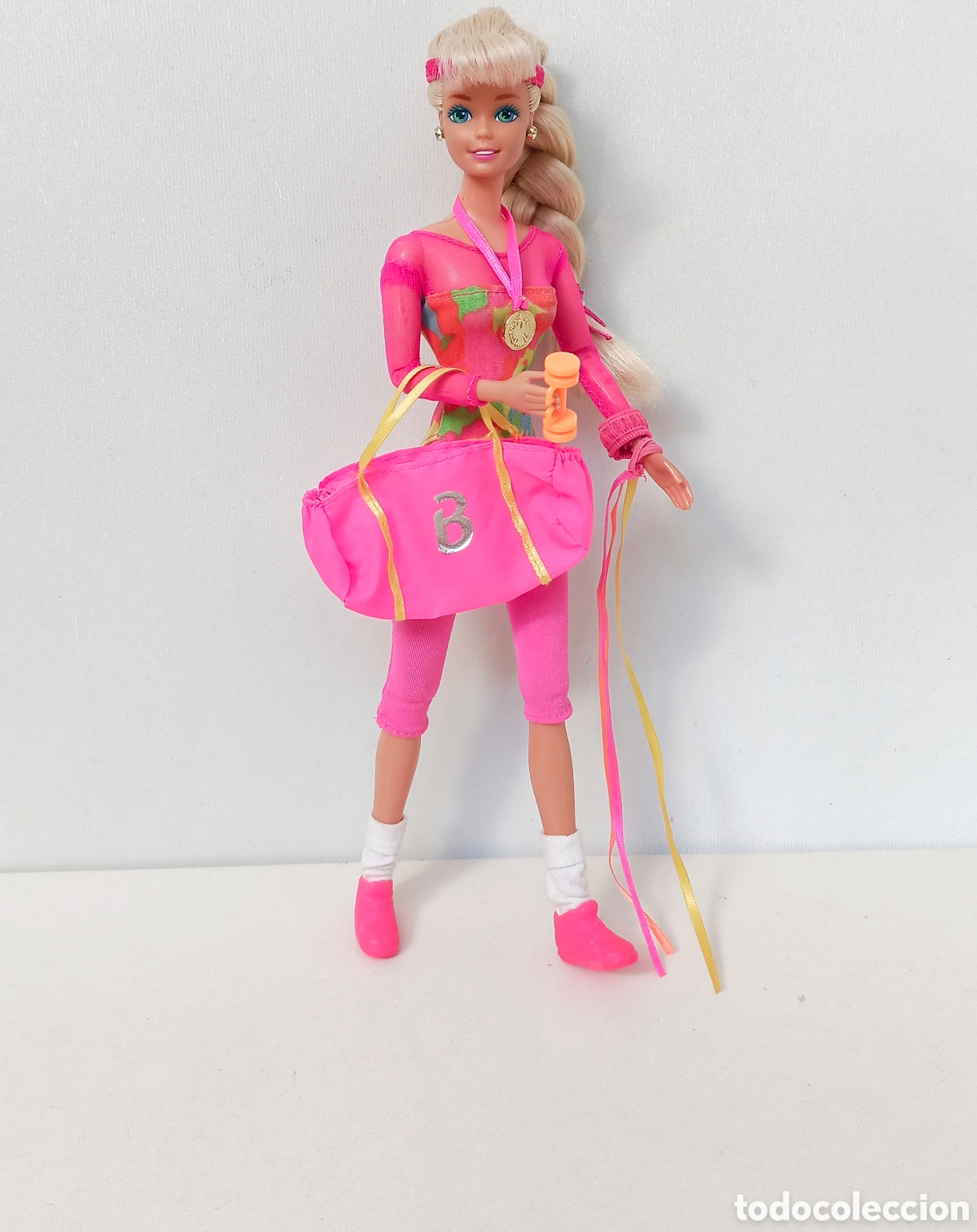 Barbie y Ken: Barbie Gimnasta Gymnast 1994 con accesorios mochila, pesa a&ntilde;os 90 deportista articulada