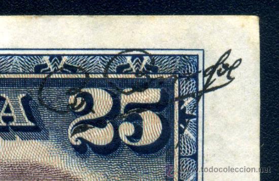 Billetes con errores: RARO ERROR - DESPLAZAMIENTO DE FIRMA DEL CAJERO - 25 Ptas 1928 - Foto 1
