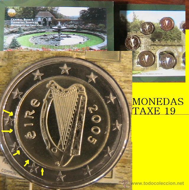 Billetes con errores: IRLANDA 2005 CARTERA OFICIAL CON ERROR EN 2 EUROS NUCLEO DESCENTRADO- VARIANTE- ERROR - Foto 1