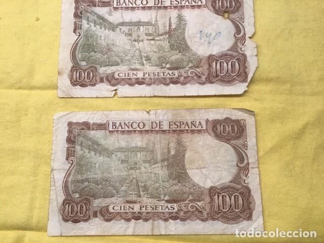 Billetes con errores: Dos billetes de 100 pesetas (reverso verde) - Foto 1