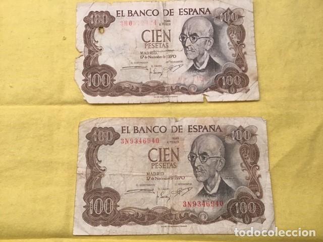 Billetes con errores: Dos billetes de 100 pesetas (reverso verde) - Foto 2