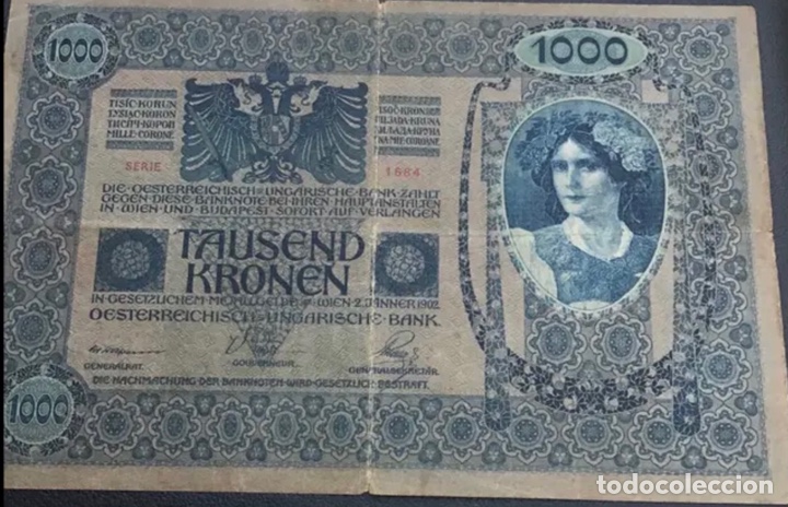 Billetes con errores: BILLETE 1000 coronas. IMPERIO AUSTRO HUNGARO. 1902 - Foto 2