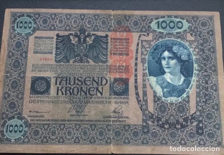 Billetes con errores: BILLETE 1000 coronas. IMPERIO AUSTRO HUNGARO. 1902 - Foto 1