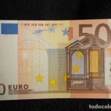 Banconote con errori: S/C, 50 € DE 2002. LIGERO CORRIMIENTO DE TINTA Y SIN HOLOGRAMA DE SEGURIDAD. Lote 323087293