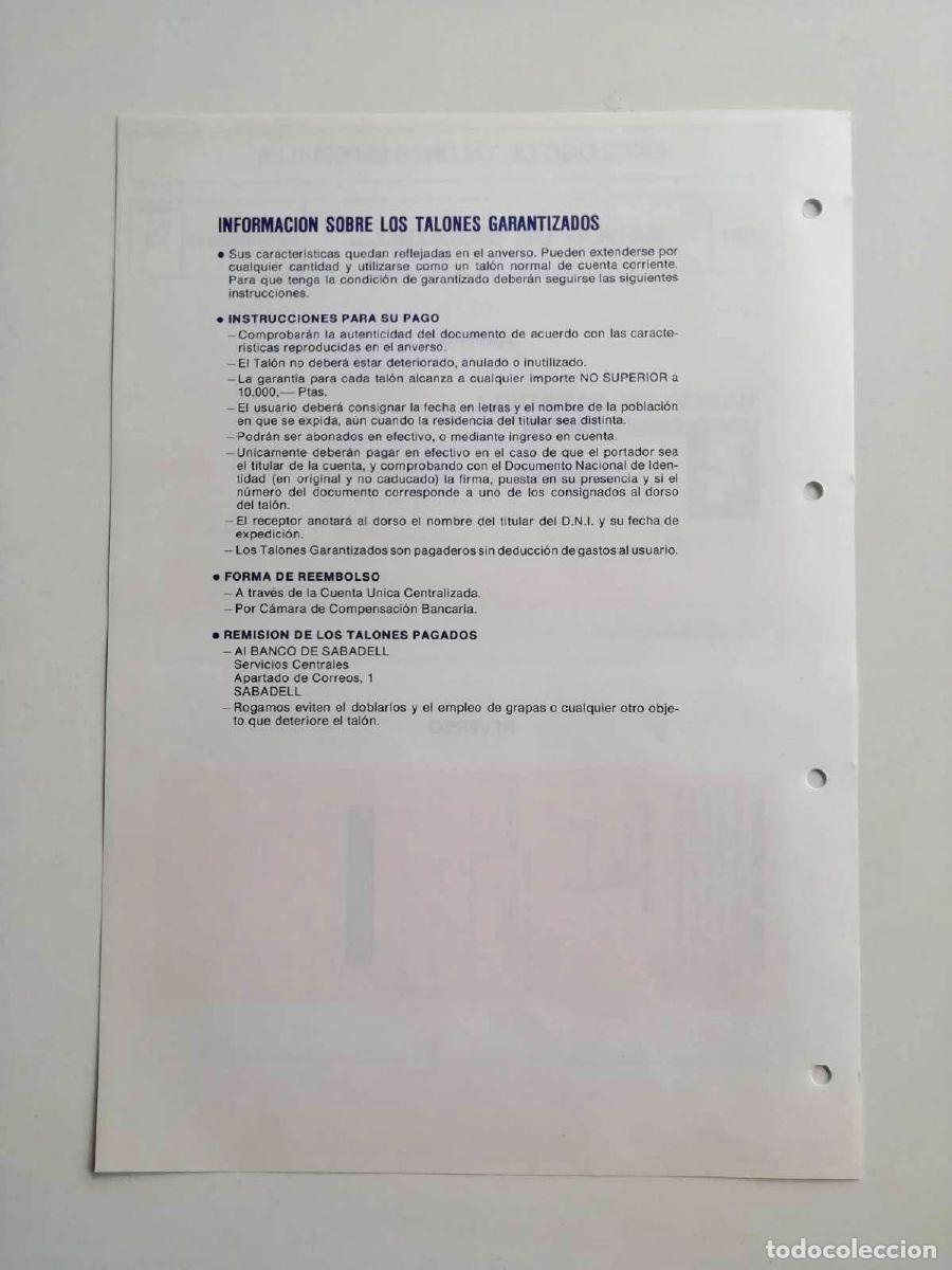 Billetes con errores: 1980, Hoja de Tal&oacute;n Garantizado Banco Sabadell - Foto 2