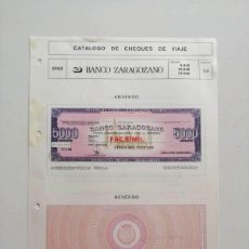 Billetes con errores: 1980, HOJA DE CHEQUE DE VIAJE BANCO ZARAGOZANO. Lote 402311879