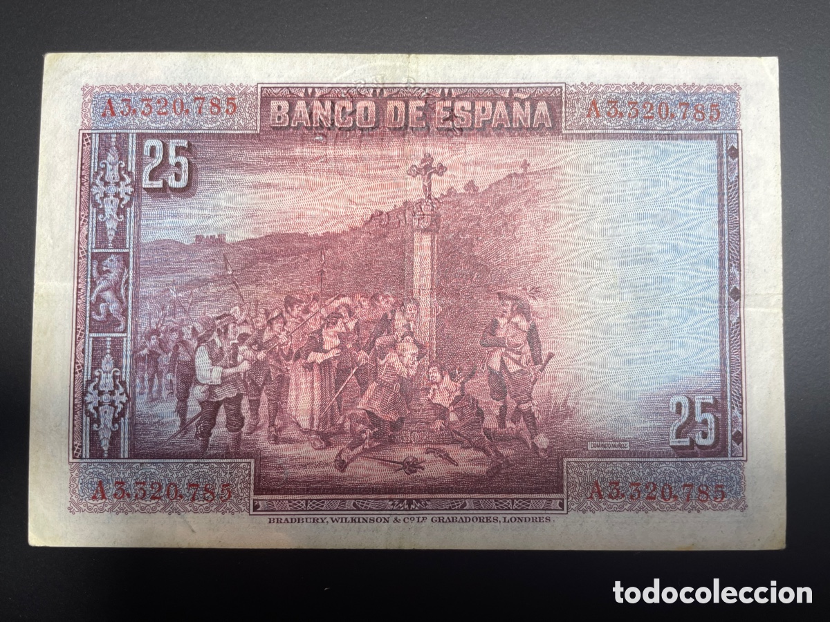 Billetes con errores: 25 pesetas 1928 sello seco Burgos - Foto 2