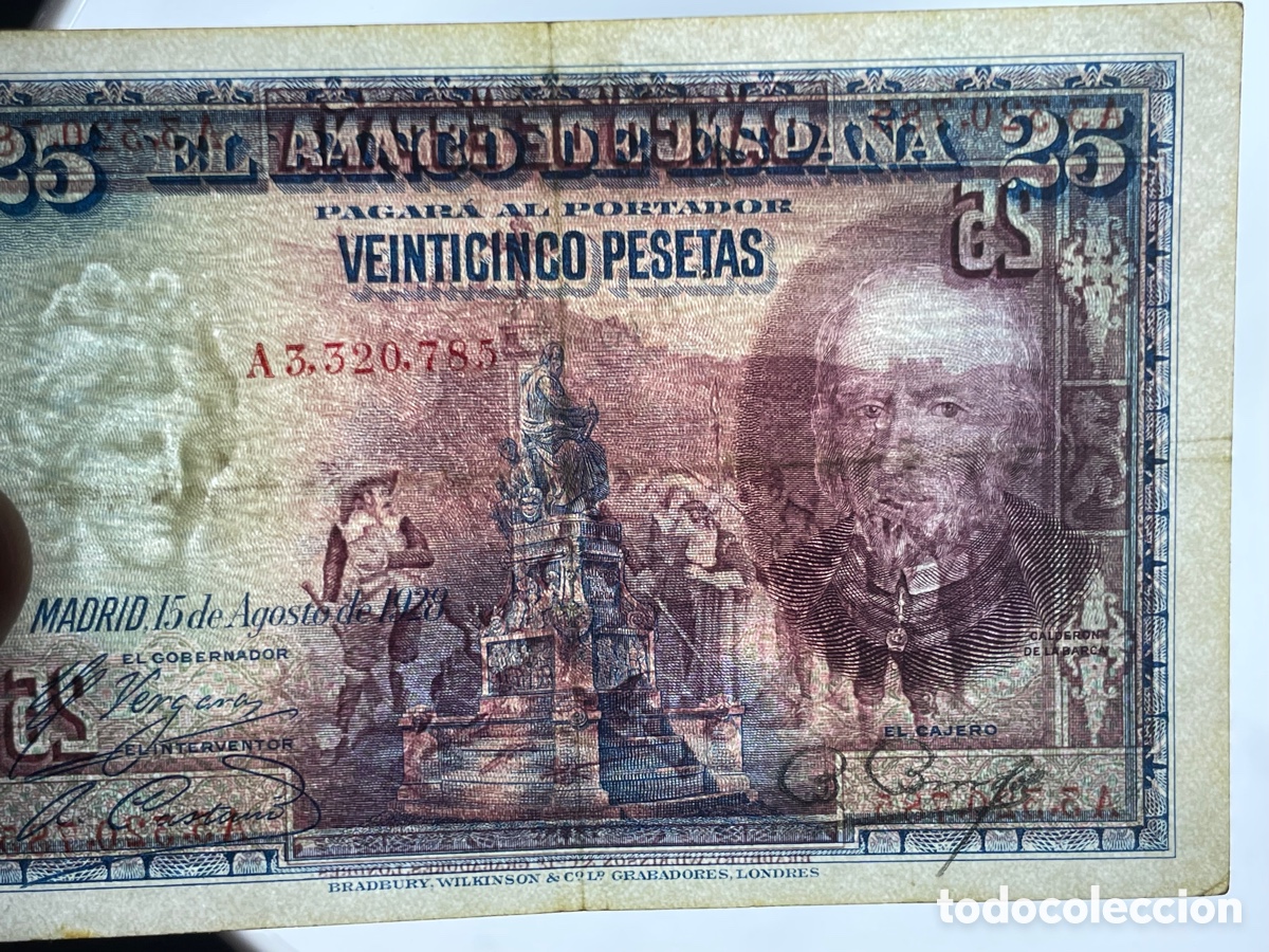 Billetes con errores: 25 pesetas 1928 sello seco Burgos - Foto 12