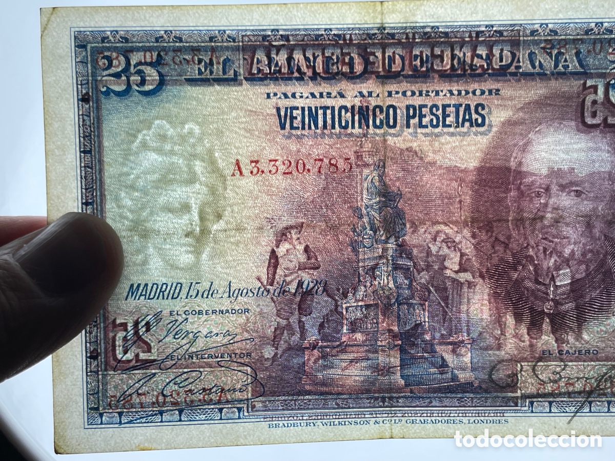 Billetes con errores: 25 pesetas 1928 sello seco Burgos - Foto 13