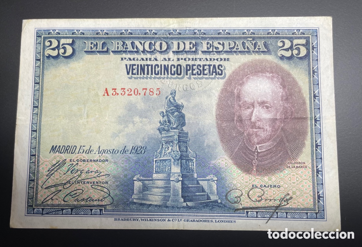 Billetes con errores: 25 pesetas 1928 sello seco Burgos - Foto 1