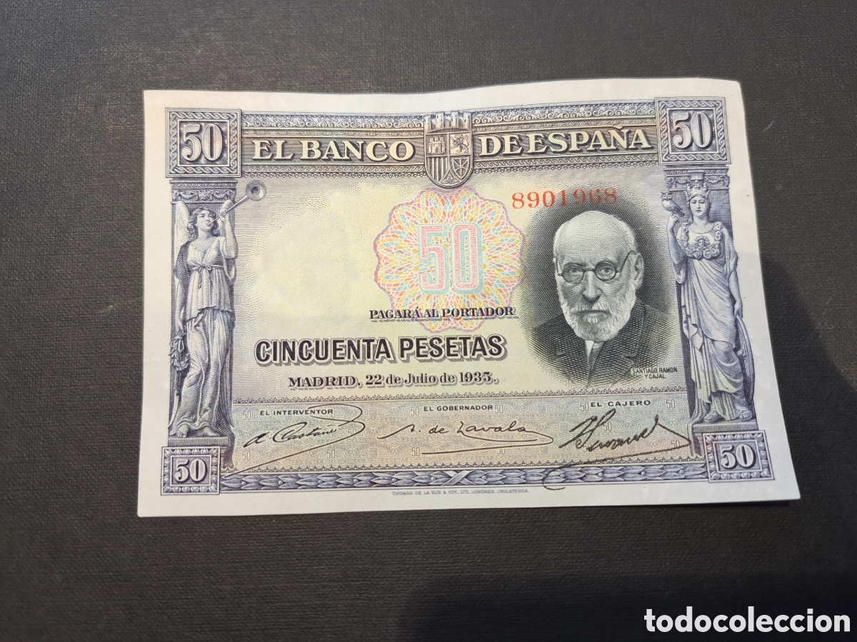 Billetes con errores: BILLETE DE 50 PESETAS DE 1935 RAMON Y CAJAL EN AZUL - Foto 1