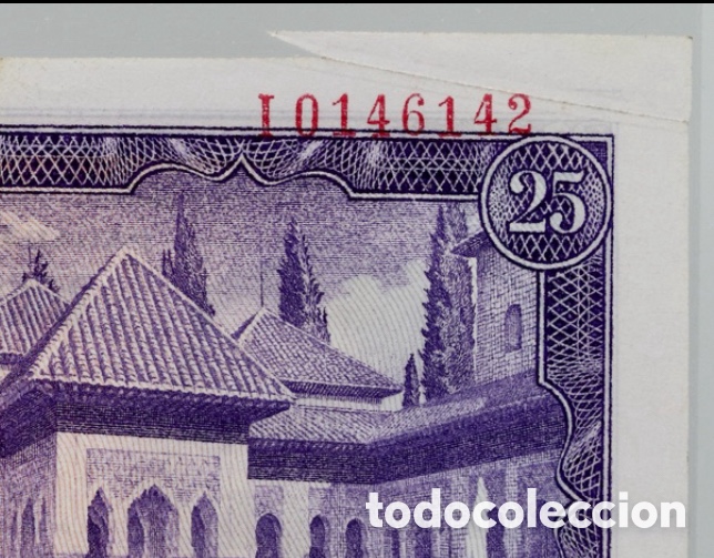 Billetes con errores: Error impresi&oacute;n fuelle 25 pesetas 1954 raro - Foto 2