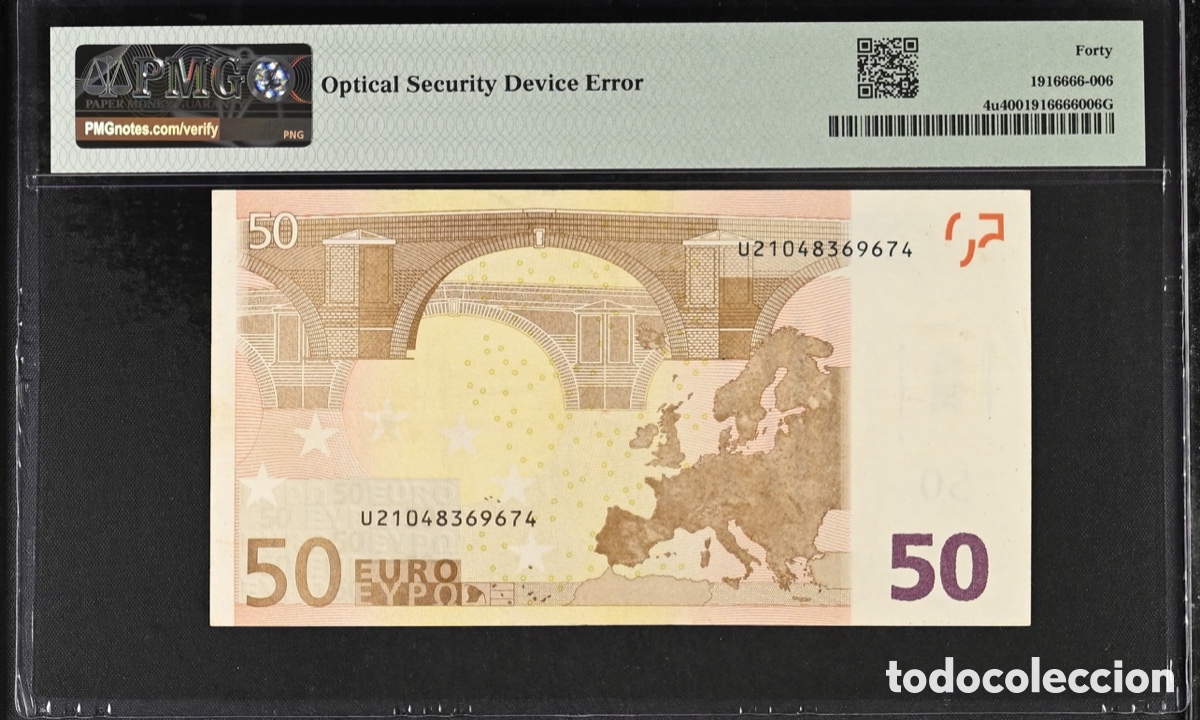 Billetes con errores: PMG 40 / 50 euros. Error. impresi&oacute;n certificado U Francia - Foto 2