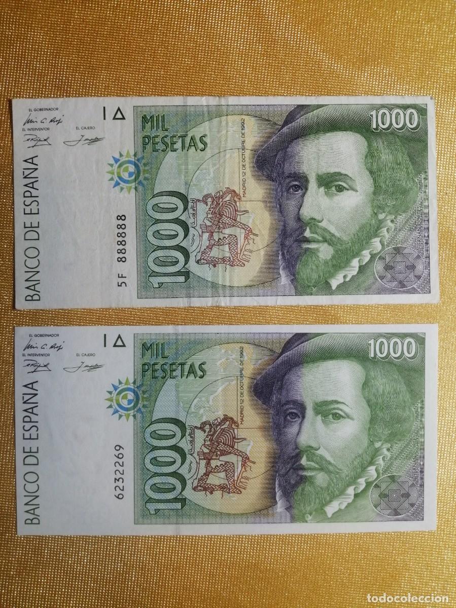 Billetes con errores: BILLETE RARO 1000 PESETAS 1992 HERN&Aacute;N CORT&Eacute;S - Foto 1