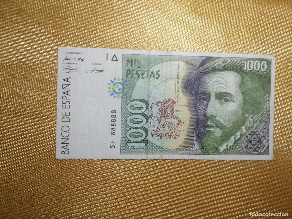 Billetes con errores: BILLETE RARO 1000 PESETAS 1992 HERN&Aacute;N CORT&Eacute;S - Foto 2