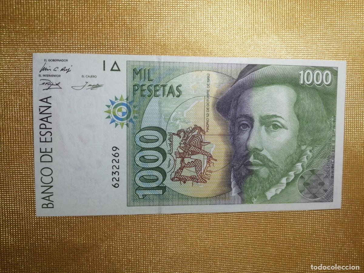 Billetes con errores: BILLETE RARO 1000 PESETAS 1992 HERN&Aacute;N CORT&Eacute;S - Foto 3